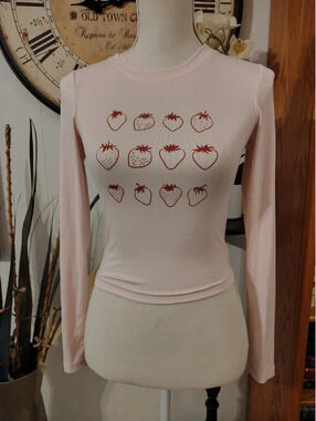 Just Polly Pink Strawberry Long Sleeve Tee | Juniors XS